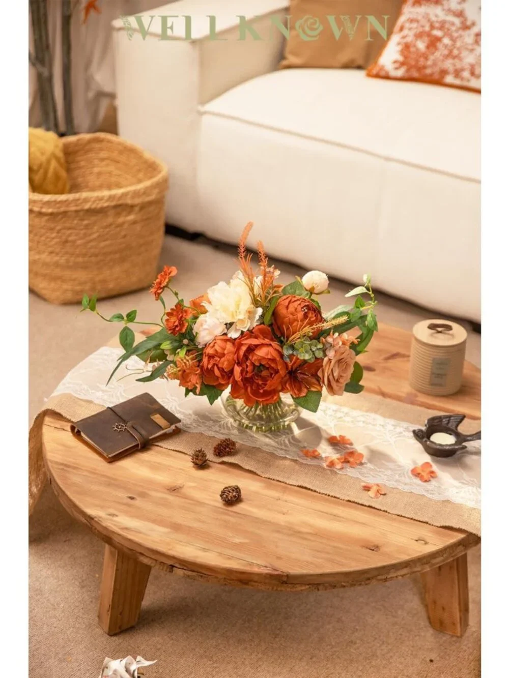 Stunning Burnt Orange & Champagne Artificial Flowers in Elegant Vase - Home